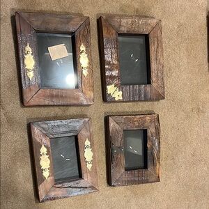 Rustic Brown Wooden Picture Frames with Gold Accents